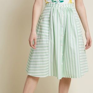 ModCloth green and white striped midi skirt NWOT
